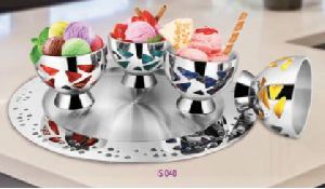 Steel Elegant Ice Cream Cup and Tray Set