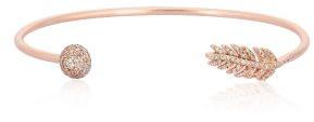 Gold Open Oval Cuff Leaf Diamond Bangle