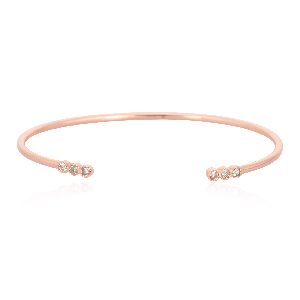 Gold Open Oval Cuff Three Diamond Bangle