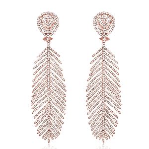 Rose Gold Diamond Leaf Earrings