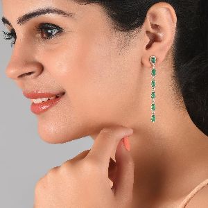 Rose Gold Emerald Diamond Dangle Earrings