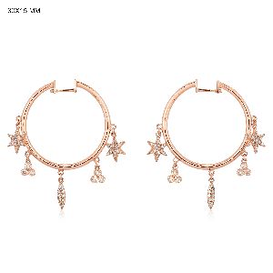 Rose Gold Hoops With Multiple Hanging Diamond Charms