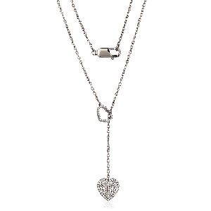 Sterling Silver 2 Heart Diamond Necklace