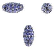 Sterling Silver 27 X 15MM Sapphire Diamond Beads