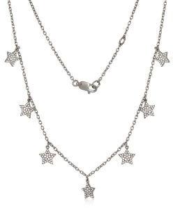 Sterling Silver 7 Star Charm Diamond Necklace