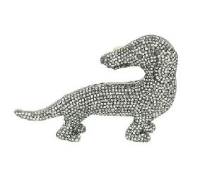 Sterling Silver Diamond Dog Brooch with Black Diamond