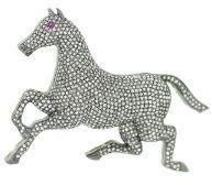 Sterling Silver Diamond Horse Brooch With Ruby Eyes