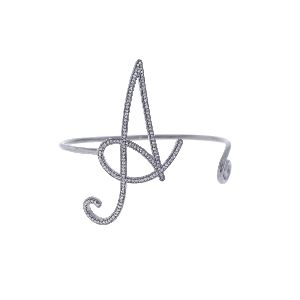 Sterling Silver Diamond Initial A Bangle