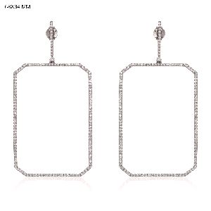 Sterling Silver Diamond Rectangle Dangle Earrings