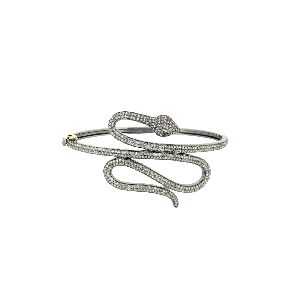 Sterling Silver Diamond Snake Openable Bangle