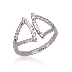 Sterling Silver Diamond Studded Gap Ring