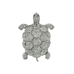 Sterling Silver Diamond Turtle Brooch