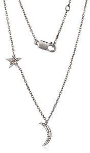 Sterling Silver Half Moon and Star Diamond Pendant with Chain