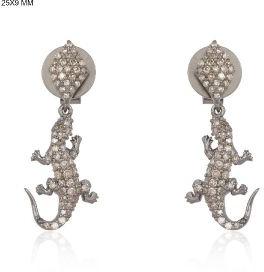 Sterling Silver Hanging Lizard Diamond Earrings