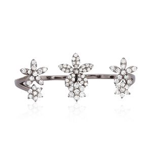 Sterling Silver Multi Finger Diamond Flower Ring