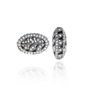 Sterling Silver Pave Diamond Leaf Beads
