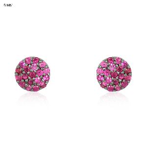 Sterling Silver Round Pave Ruby Studs