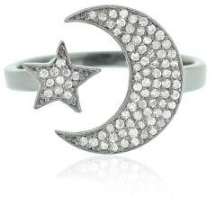 Sterling Silver Star and Moon Diamond Ring