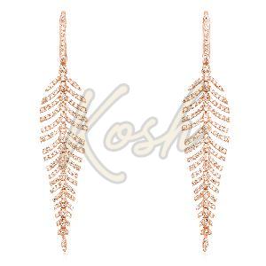 Gold Diamond Leaf Dangle Earrings
