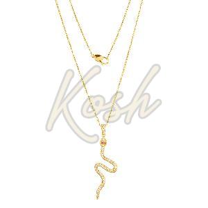 Gold Snake Diamond Pendant with Chain with Ruby Eyes