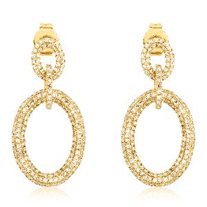 Yellow Gold Diamond Oval Earrings