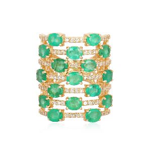 Yellow Gold Emerald Diamond Colorstone Multiband Ring