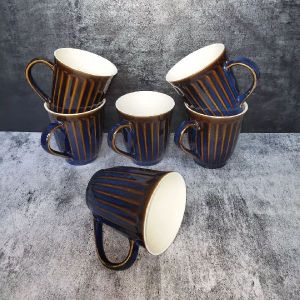 KHURJA CERAMIC Premium Export Quality Ceramic mugs - Milk mug, coffee mug, tea mug, set of 6