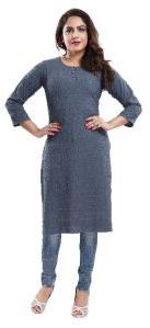 QS 5521 Grey Women Rayon Chikankari Long Kurta