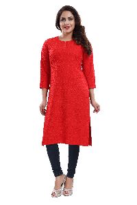 QS 5521 Red Women Rayon Chikankari Long Kurta