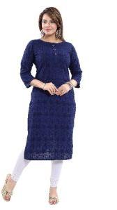 QS 5555 Navy Blue Women Cotton Chikankari Kurta