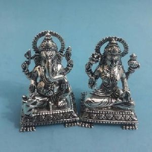 Silver Laxmi Ganesha Idol