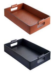 REX NAVY & BROWN LEATHER OFFICE AND BAR TRAY