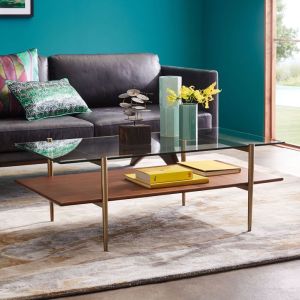 METAL WOOD AND GLASS COFFEE TABLE