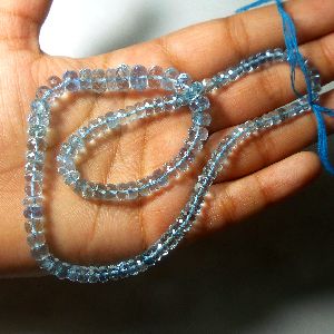 Faceted Rondelle Aquamarine Beads