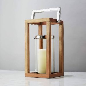 Wooden lantern with steel handle