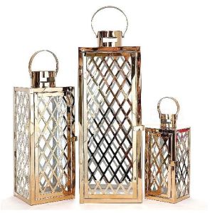 Gold Plated Decorative Lantern Candle Holder Set of 3