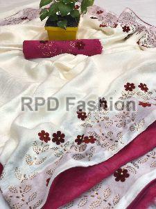 Top qulity vichitra silk fabric with gold colour sweroski dimond work with elegunt 3d flower