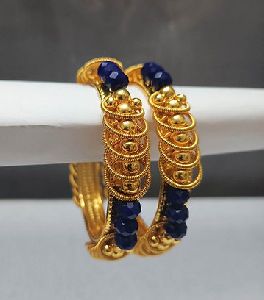 Blue Crystal Oxidized Gold Plated Bangles