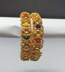 Multi Color Crystal Oxidized Gold Plated Bangles