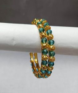 Sky Blue Crystal Oxidized Gold Plated Bangles