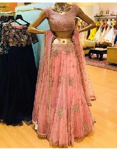 Evergreen Tomato Pink Nylon Net Ruffle Lehenga Choli