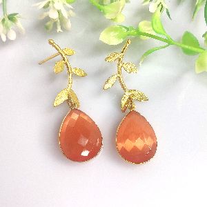 Gold Plated Leaf Design Stone Earring