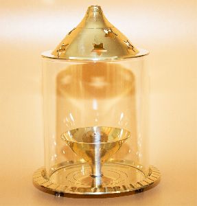 brass akhand diya with Borosilicate Glass Cover and Chimney
