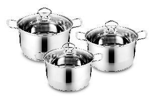 Stainless Steel Casserole Set with Wire Handle & Glass Lid