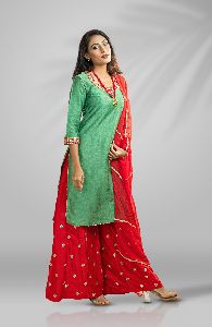 Cotton Silk Elegant Red Ethnic Palazzo Suit
