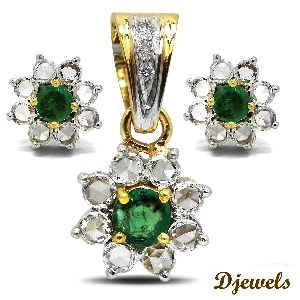 Diamond Pendant Set with Emerald Stone 14K Hallmarked for Girl's