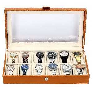 12WC18TRPTAN Watch Box Organizer For 12 Watch Slots