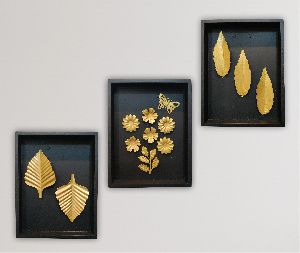 Wood Frame Leaf & Flower Wall Art (Pack of 3) for Home Decoration Living Room, Bed Room and Office