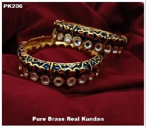 PK-206 Pure Brass Real Kundan Bangles