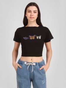 Butterfly Print Women Crop T-Shirts